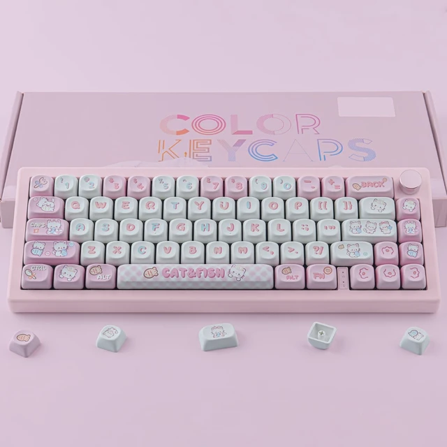 Alt view image 6 of 7 - TYRIXKI PBT Cute Kitty-cat Keycaps Set 140 Keys MOA Profile Keycaps | Dye-Sublimation Custom Keycap for Cherry Gateron MX Switches Mechanical Keyboards