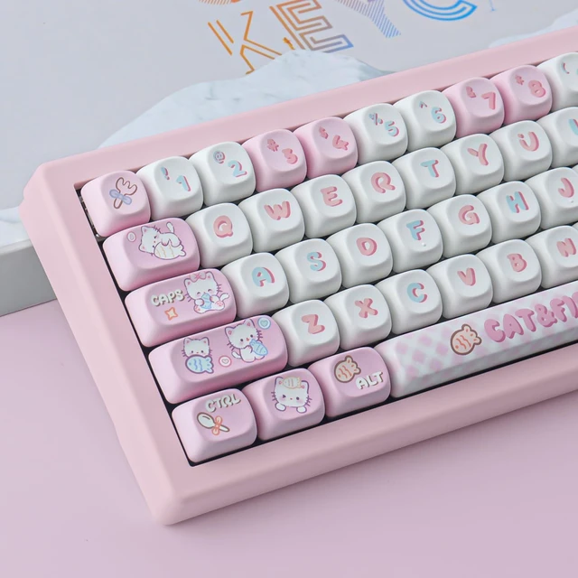 Alt view image 7 of 7 - TYRIXKI PBT Cute Kitty-cat Keycaps Set 140 Keys MOA Profile Keycaps | Dye-Sublimation Custom Keycap for Cherry Gateron MX Switches Mechanical Keyboards