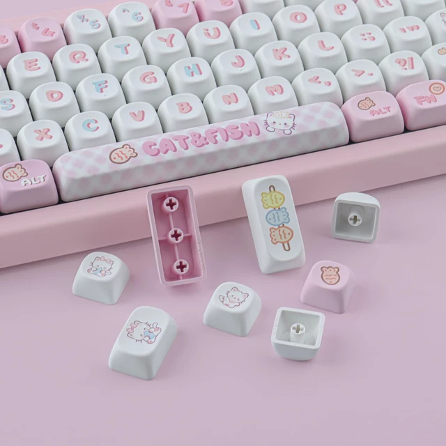 Alt view image 5 of 7 - TYRIXKI PBT Cute Kitty-cat Keycaps Set 140 Keys MOA Profile Keycaps | Dye-Sublimation Custom Keycap for Cherry Gateron MX Switches Mechanical Keyboards