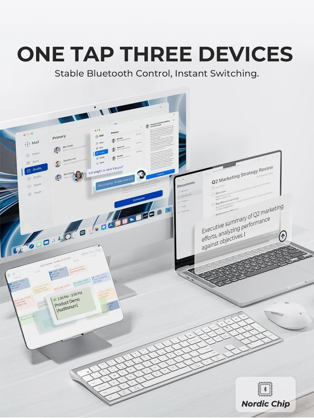 Alt view image 3 of 7 - iClever BK10 Max Bluetooth Keyboard and Mouse Combo for Mac, Silver | 3-Device Bluetooth Switching, Full-Size Layout with Numeric Keypad, Ultra-Slim, Rechargeable Wireless Set for MacBook Pro/Air