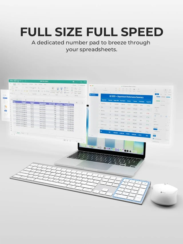 Alt view image 5 of 7 - iClever BK10 Max Bluetooth Keyboard and Mouse Combo for Mac, Silver | 3-Device Bluetooth Switching, Full-Size Layout with Numeric Keypad, Ultra-Slim, Rechargeable Wireless Set for MacBook Pro/Air