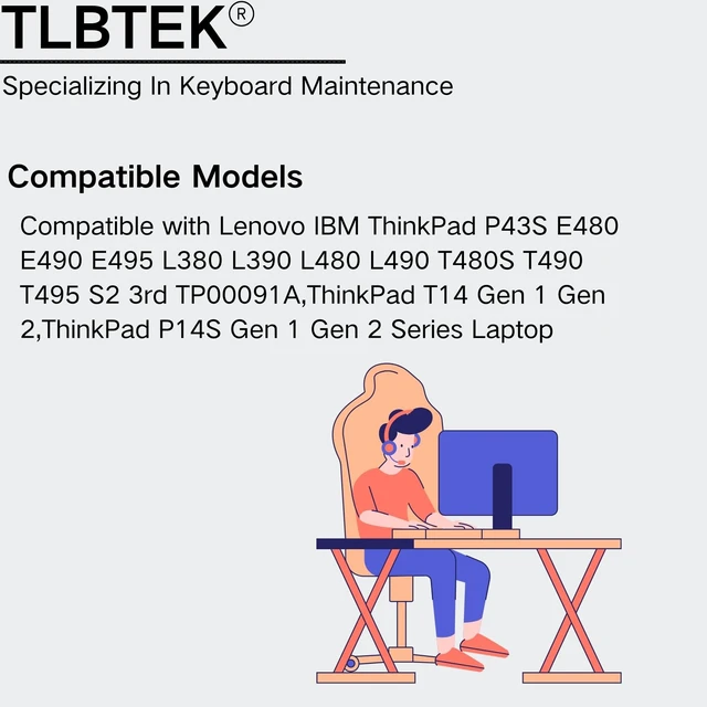 Alt view image 6 of 7 - TLBTEK Backlight Keyboard Replacement Compatible with Lenovo IBM ThinkPad P43S E480 E490 E495 L380 L390 L480 L490 T480S T490 T495 S2 3rd TP00091A,ThinkPad T14 Gen 1 Gen 2, P14S Gen 1 Gen 2 Laptop