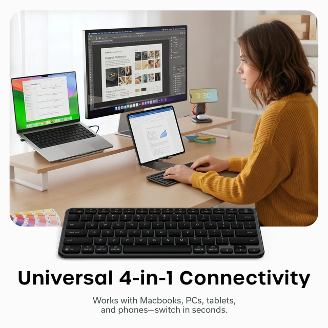 Alt view image 2 of 7 - Satechi Slim EX1 Wireless Keyboard, 4-in-1 Connectivity, Space Black | 3 Bluetooth plus 2.4 GHz, instant OS remap, rechargeable battery, for Mac, Windows, Android