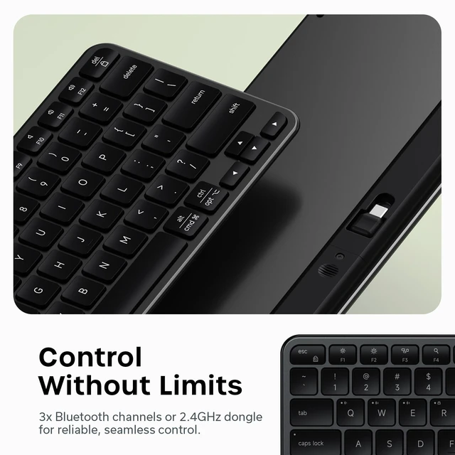 Alt view image 3 of 7 - Satechi Slim EX1 Wireless Keyboard, 4-in-1 Connectivity, Space Black | 3 Bluetooth plus 2.4 GHz, instant OS remap, rechargeable battery, for Mac, Windows, Android