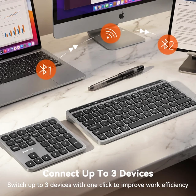 Alt view image 2 of 7 - MEETION 36-Key Wireless Numeric Keypad, Bluetooth Number Pad for Laptop | 36-key wireless number pad with 2.4G/dual Bluetooth, scissor keys and extra keys for faster number-heavy work.