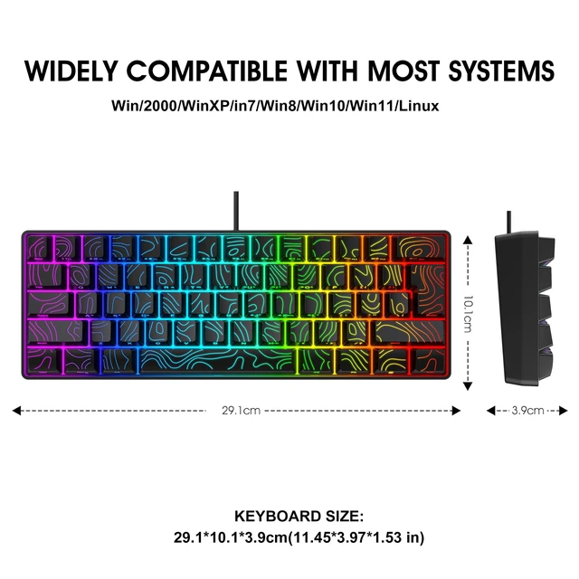 Alt view image 2 of 7 - Snpurdiri 60% Wired Gaming Keyboard 61 Keys RGB (Contour Line-Black) | Backlit Small Gaming Keyboard Ultra-Compact for PC/Mac Gamer, Typist, Travel, Easy to Carry on Business Trip