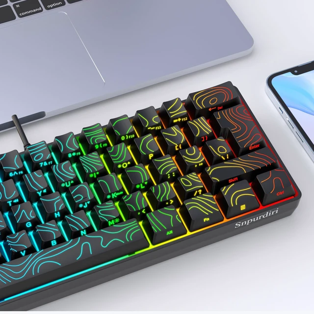 Alt view image 7 of 7 - Snpurdiri 60% Wired Gaming Keyboard 61 Keys RGB (Contour Line-Black) | Backlit Small Gaming Keyboard Ultra-Compact for PC/Mac Gamer, Typist, Travel, Easy to Carry on Business Trip