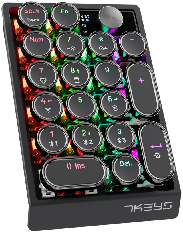 Main image of 7KEYS Retro Mechanical Numpad with RGB Backlit, Hot Swappable, Wireless Bluetooth and 2.4G Connection, 1000mAh Battery, Function Knob for PC Laptop