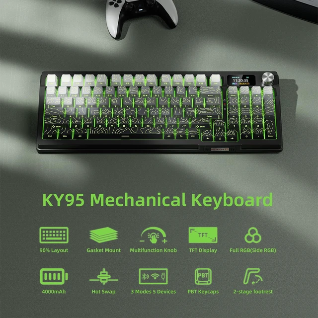 Alt view image 2 of 7 - DRAOZA Kutethy Wireless Mechanical Keyboard,Pre-lubed Switches,Gasket Structure,Tri-Mode BT/2.4GHz/USB-C Hot Swappable,Gradient Topographic KeyCaps,RGB Backlit Gaming Keyboard(Kailh Box White Switch)