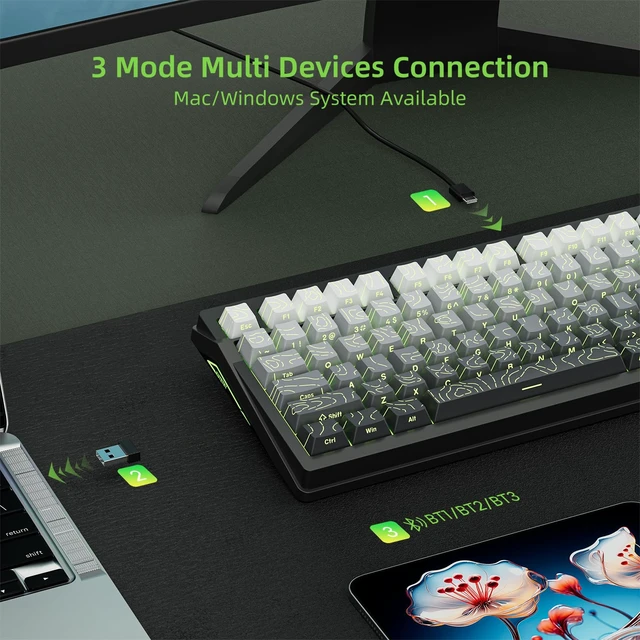 Alt view image 4 of 7 - DRAOZA Kutethy Wireless Mechanical Keyboard,Pre-lubed Switches,Gasket Structure,Tri-Mode BT/2.4GHz/USB-C Hot Swappable,Gradient Topographic KeyCaps,RGB Backlit Gaming Keyboard(Kailh Box White Switch)