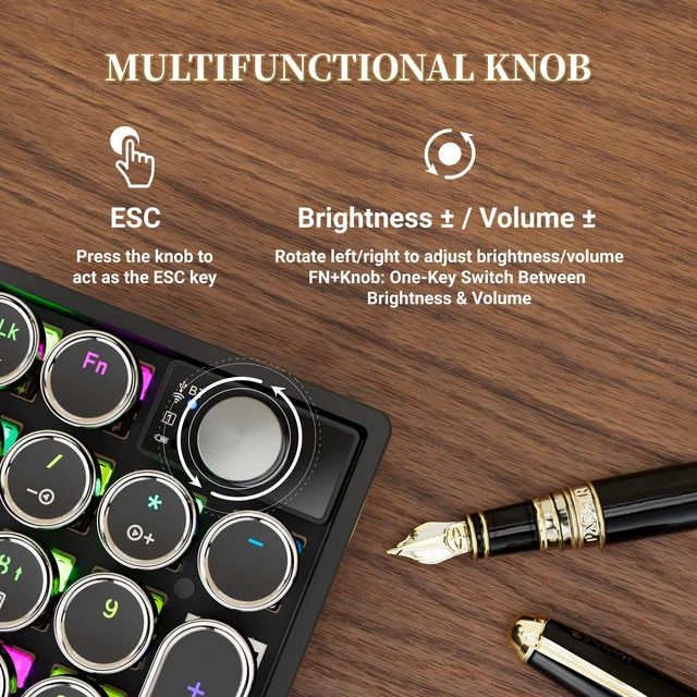 Alt view image 6 of 7 - 7KEYS Retro Mechanical Numpad with RGB Backlit, Hot Swappable, Wireless Bluetooth and 2.4G Connection, 1000mAh Battery, Function Knob for PC Laptop
