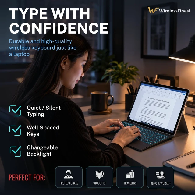 Alt view image 5 of 7 - Wireless Finest Microsoft Surface Pro Keyboard 8/9/10/11/X/13 | Bluetooth Keyboard, Rechargeable Battery, Magnetic Attach, Ultra-Slim Lightweight, 7-Color LED Backlight & Trackpad