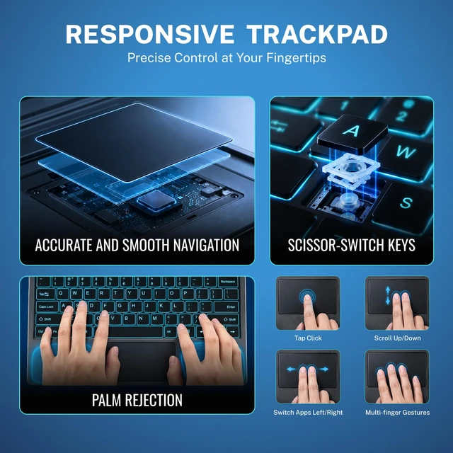 Alt view image 7 of 7 - Wireless Finest Microsoft Surface Pro Keyboard 8/9/10/11/X/13 | Bluetooth Keyboard, Rechargeable Battery, Magnetic Attach, Ultra-Slim Lightweight, 7-Color LED Backlight & Trackpad
