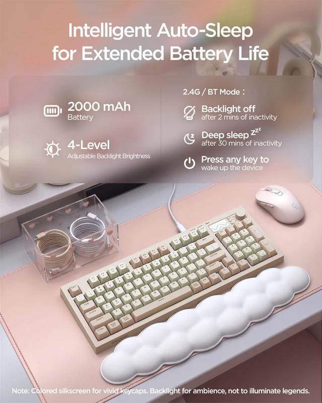 Alt view image 5 of 7 - wegear Pastel Wireless Keyboard, Computer Gaming Keyboard -Pink | with Media Knob, Tri-Mode Bluetooth/2.4GHz/USB-C Wired, Backlit, 94 Keys, Cute Creamy Keyboard for PC, Mac