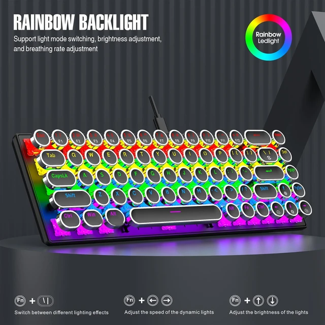 Alt view image 2 of 7 - Depisuta Mechanical Gaming Keyboard, 68 Key RGB Backlit Wired Mechanical Keyboard with Blue Switch, Retro Typewriter Round Keycaps, Plug and Play, for Home Ofiice (Black)