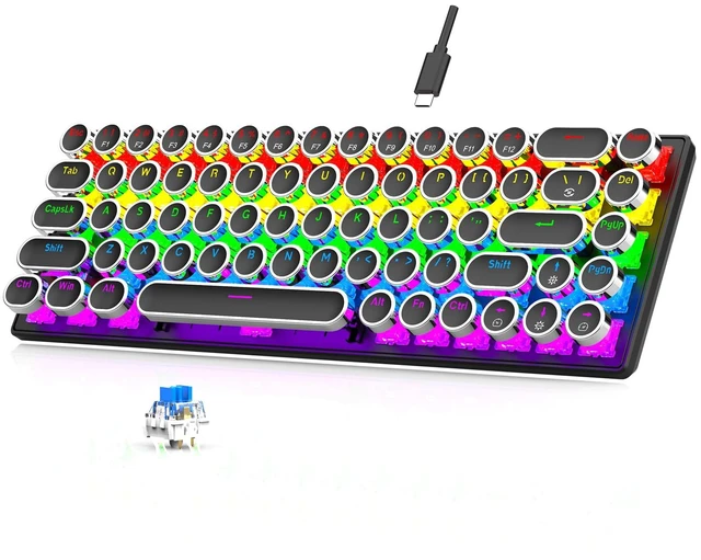 Main image of Depisuta Mechanical Gaming Keyboard, 68 Key RGB Backlit Wired Mechanical Keyboard with Blue Switch, Retro Typewriter Round Keycaps, Plug and Play, for Home Ofiice (Black)