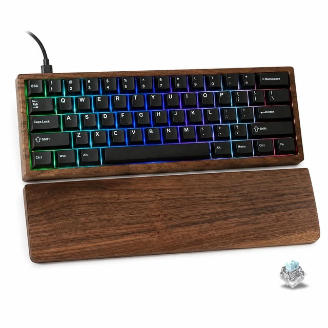 Main image of SZRKBD Wal60 HE Hall Effect Gaming Keyboard Magnetic Switch | Hot Swappable, Rapid Trigger Mode, 8000Hz Polling Rate, Adjustable Actuation, Walnut Wood Case & Ergonomic Wrist Rest