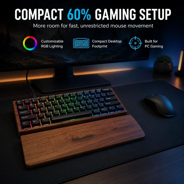 Alt view image 4 of 6 - SZRKBD Wal60 HE Hall Effect Gaming Keyboard Magnetic Switch | Hot Swappable, Rapid Trigger Mode, 8000Hz Polling Rate, Adjustable Actuation, Walnut Wood Case & Ergonomic Wrist Rest