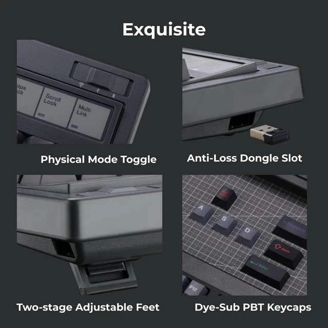 Alt view image 6 of 7 - FL·ESPORTS OG104 Retro Tri-Mode Mechanical Keyboard, Full-Size Gasket Mount Hot Swappable Gaming Keyboard, PBT Keycaps, 4000mAh for Mac/PC - Pre-lubed Creamy Linear Switches | Black