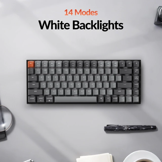 Alt view image 4 of 7 - Keychron K2 75% Wireless Mechanical Keyboard, Silent K Pro Red Switch | Bluetooth, Gaming Keyboard, White LED Backlit, USB C, Anti Ghosting, N-Key Rollover, 84 Keys, Mac Windows - Version 2