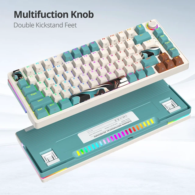 Alt view image 6 of 6 - Fogruaden 75% Wired Mechanical Gaming Keyboard - Hot Swappable, Red Switch, RGB Backlit 82 Keys TKL Mechanical Keyboard with Volume Control KnobB400brown