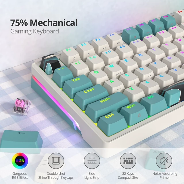 Alt view image 5 of 6 - Fogruaden 75% Wired Mechanical Gaming Keyboard - Hot Swappable, Red Switch, RGB Backlit 82 Keys TKL Mechanical Keyboard with Volume Control KnobB400brown