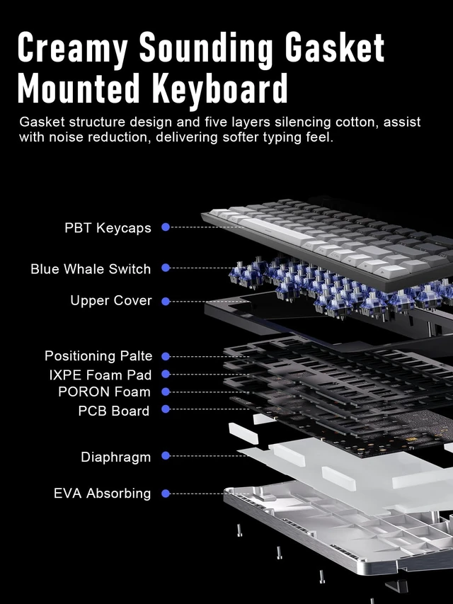 Alt view image 2 of 7 - ZIPFORCE 68-Key Mechanical Keyboard, Blue Liner Switches, Type-C Wired Connection, Multi-Color Mixed Backlight, PBT Keycaps, 100 Million Keystroke Lifespan, Hot Swappable Compact Gaming Keyboard