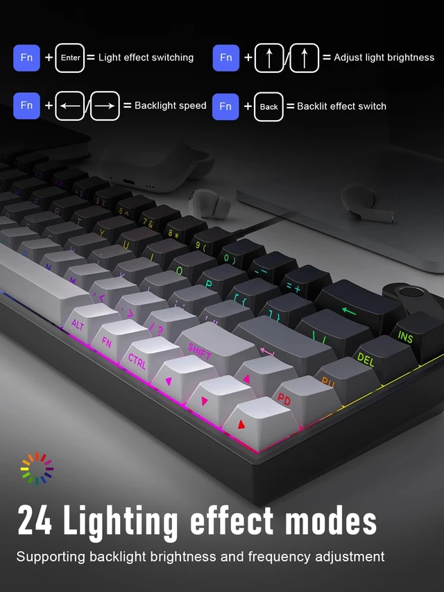 Alt view image 4 of 7 - ZIPFORCE 68-Key Mechanical Keyboard, Blue Liner Switches, Type-C Wired Connection, Multi-Color Mixed Backlight, PBT Keycaps, 100 Million Keystroke Lifespan, Hot Swappable Compact Gaming Keyboard