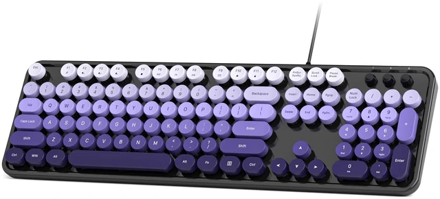 Main image of SQMD Wired Computer Keyboard, Colorful Full-Size Keyboard with Floating Round Keys, Typewriter Keyboards for Laptop Office PC Desktop Windows-Black Purple
