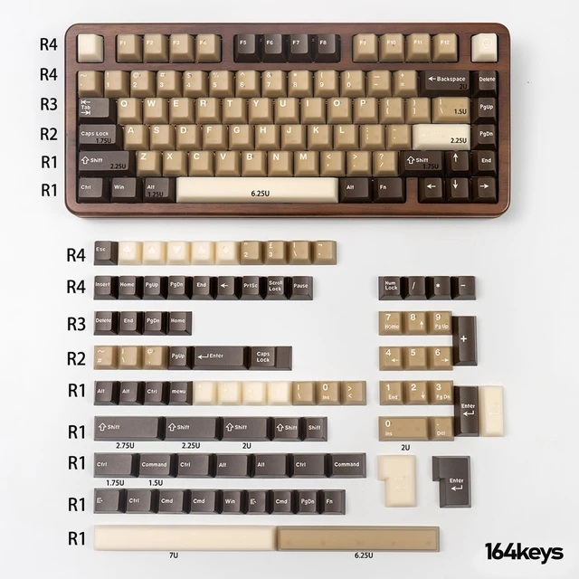 Alt view image 6 of 7 - Retro PBT Keycaps Set 164Keys Cherry Profile Brown Keycaps 60% 65% 75% 100% Dye Sublimation Costom Key caps for Cherry Gateron MX Switches Mechanical Keyboards