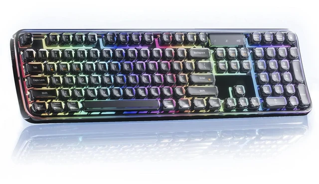 Main image of TISHLED Wireless Gaming Keyboard RGB Backlit, Tri-Mode Full Size 105-Key | 2.4G Wireless/Bluetooth 5.0/USB-C Wired, Membrane Keyboard with Ergonomic Design & Numeric Keypad for PC Mac Laptop, Black