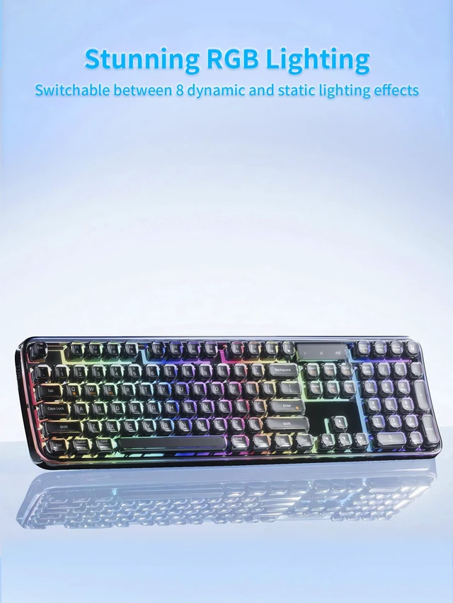 Alt view image 5 of 7 - TISHLED Wireless Gaming Keyboard RGB Backlit, Tri-Mode Full Size 105-Key | 2.4G Wireless/Bluetooth 5.0/USB-C Wired, Membrane Keyboard with Ergonomic Design & Numeric Keypad for PC Mac Laptop, Black