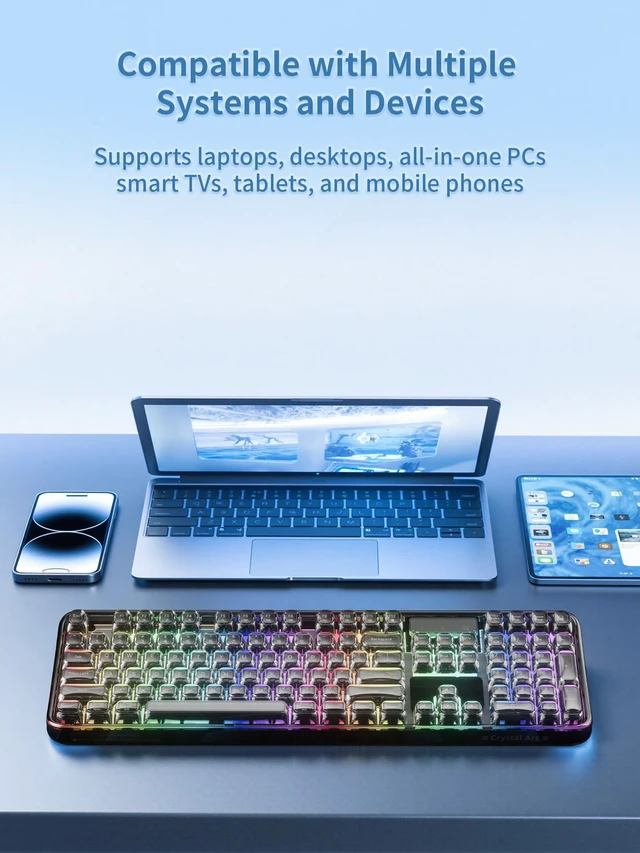 Alt view image 7 of 7 - TISHLED Wireless Gaming Keyboard RGB Backlit, Tri-Mode Full Size 105-Key | 2.4G Wireless/Bluetooth 5.0/USB-C Wired, Membrane Keyboard with Ergonomic Design & Numeric Keypad for PC Mac Laptop, Black