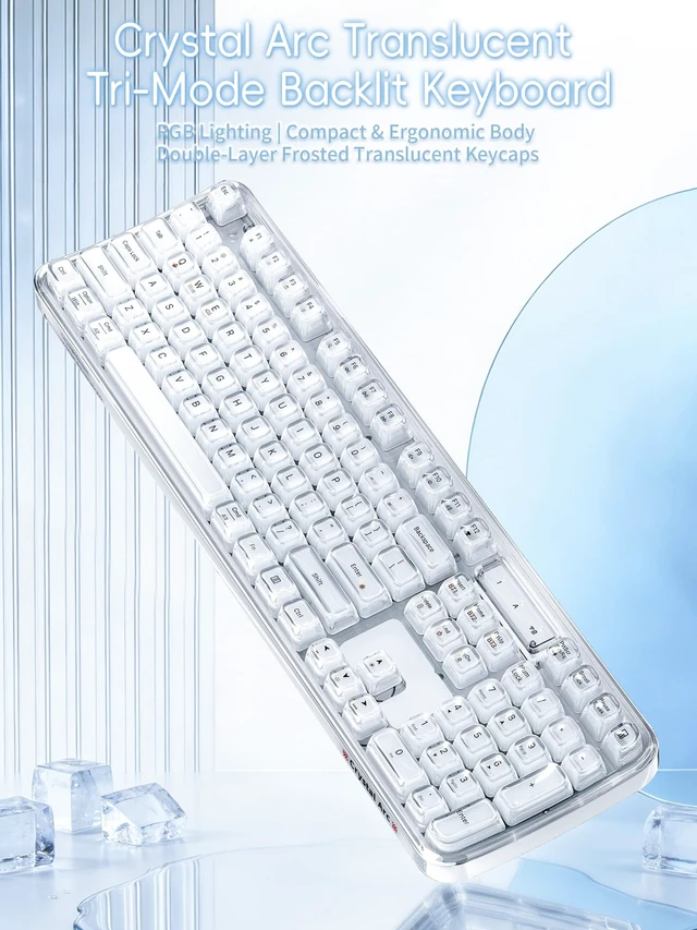 Alt view image 2 of 7 - TISHLED Wireless Gaming Keyboard RGB Backlit, Tri-Mode Full Size 105-Key | 2.4G Wireless/Bluetooth 5.0/USB-C Wired, Membrane Keyboard with Ergonomic Design & Numeric Keypad for PC Mac Laptop, Black