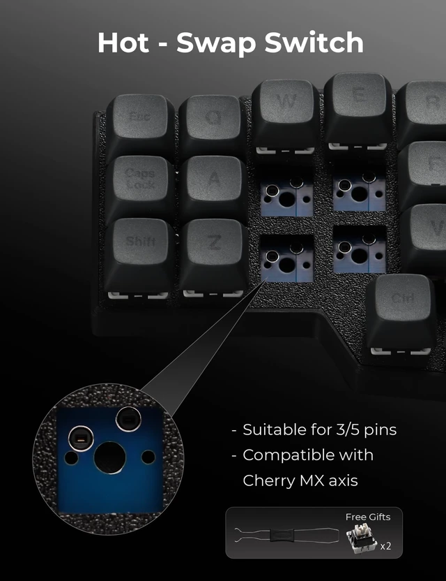 Alt view image 3 of 7 - YIVU 40% Corne Wireless Split Keyboard, QMK/VIALProgrammable, Columnar-Staggered Ergonomic Layout, Hot Swappable Standard Profile MX Linear Switches, PBT Keycaps
