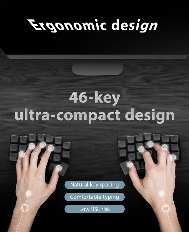 Alt view image 6 of 7 - YIVU 40% Corne Wireless Split Keyboard, QMK/VIALProgrammable, Columnar-Staggered Ergonomic Layout, Hot Swappable Standard Profile MX Linear Switches, PBT Keycaps