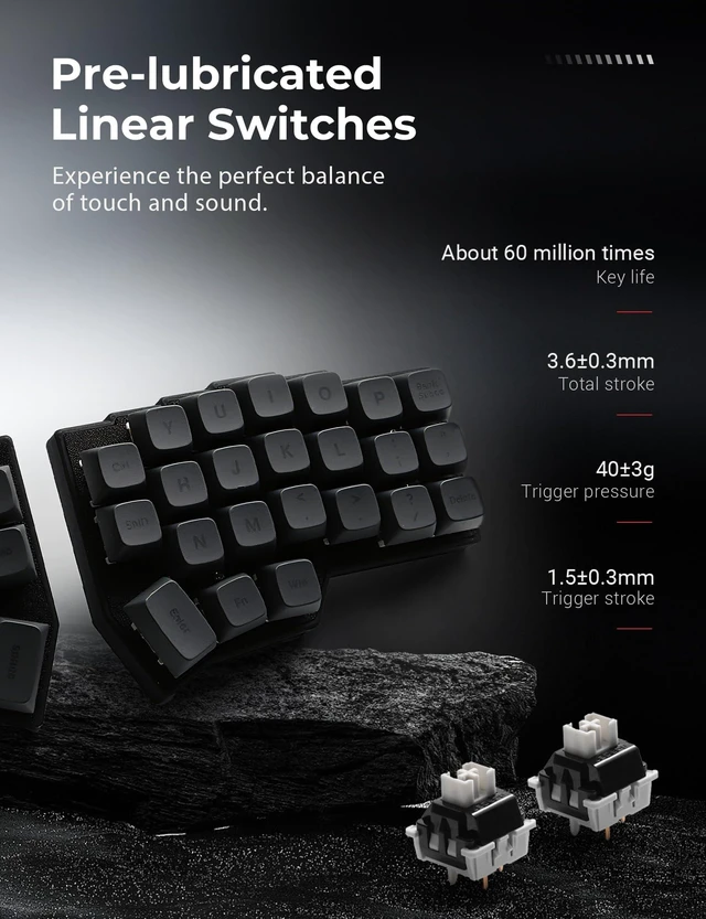 Alt view image 4 of 7 - YIVU 40% Corne Wireless Split Keyboard, QMK/VIALProgrammable, Columnar-Staggered Ergonomic Layout, Hot Swappable Standard Profile MX Linear Switches, PBT Keycaps