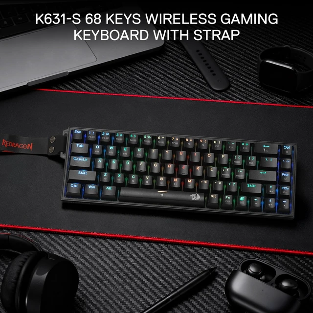 Alt view image 7 of 7 - Redragon K631 PRO 65% 3-Mode Wireless RGB Gaming Keyboard, 68 Keys Hot-Swappable Compact Mechanical Keyboard w/Hot-Swap Free-Mod PCB Socket & Portable Strap, Custom Dragon Chant Linear Switch