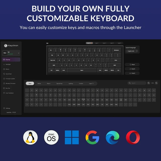 Alt view image 5 of 7 - Keychron Q4 Wired Custom Mechanical Keyboard Full Aluminum Barebone Version, Hot-Swappable 60% Layout, Double-Gasket DIY Kit, QMK/VIA Programmable Macro Compatible with Mac Windows Linux - Blue