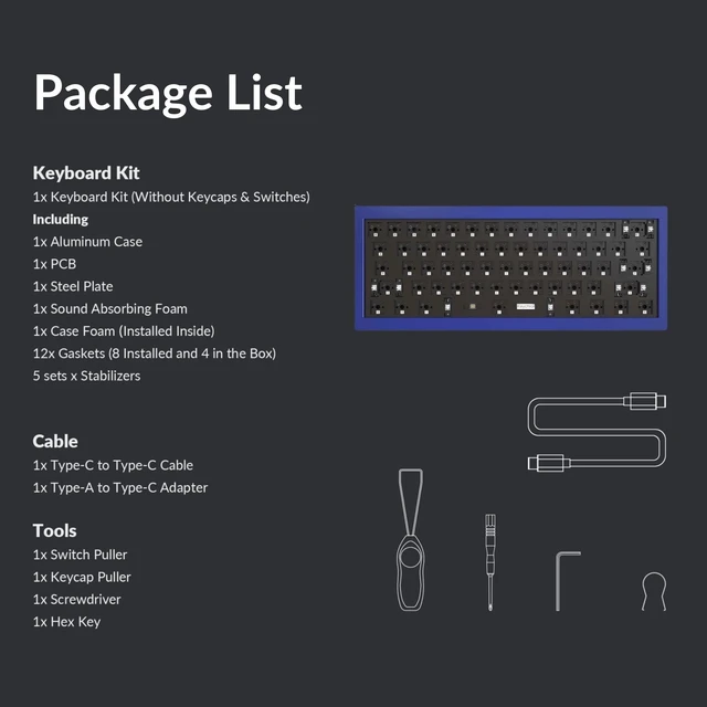 Alt view image 7 of 7 - Keychron Q4 Wired Custom Mechanical Keyboard Full Aluminum Barebone Version, Hot-Swappable 60% Layout, Double-Gasket DIY Kit, QMK/VIA Programmable Macro Compatible with Mac Windows Linux - Blue