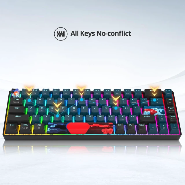 Alt view image 7 of 7 - Vumilstek 65% Mechanical Keyboard Wired Linear Red Switch RGB Backlight | 65 Percent 68-keys Compact Layout Gaming Keyboard TKL Ultra-Compact Mini RGB Backlit