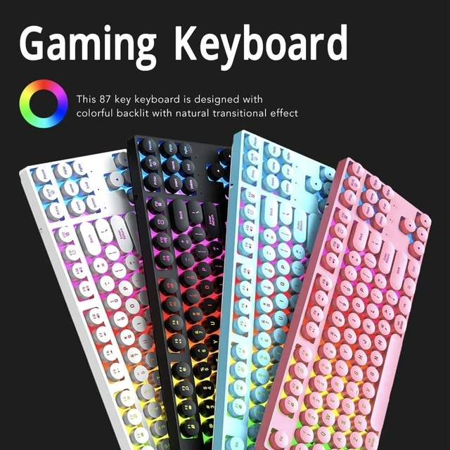 Alt view image 2 of 7 - Anu Limen 87-Key Round Mechanical Gaming Keyboard Ergonomic Wired USB Keyboard with Colorful Backlit for PC & Laptop, Compact Design 14x5.12x1.38 in(Black)