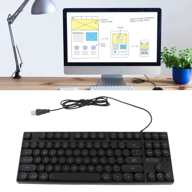 Alt view image 6 of 7 - Anu Limen 87-Key Round Mechanical Gaming Keyboard Ergonomic Wired USB Keyboard with Colorful Backlit for PC & Laptop, Compact Design 14x5.12x1.38 in(Black)