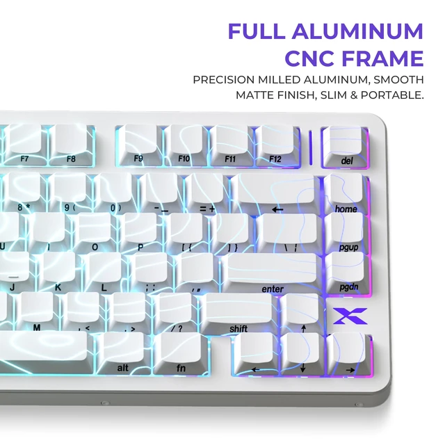 Alt view image 6 of 7 - XVX L75 Air 75% Low Profile Wireless Mechanical Keyboard, Hot-Swap, White | 75% aluminum low profile, tri-mode Bluetooth 2.4G USB-C, hot swap, shine-through caps, 620g, Windows macOS Linux