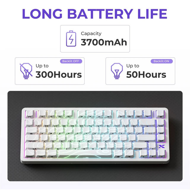 Alt view image 7 of 7 - XVX L75 Air 75% Low Profile Wireless Mechanical Keyboard, Hot-Swap, White | 75% aluminum low profile, tri-mode Bluetooth 2.4G USB-C, hot swap, shine-through caps, 620g, Windows macOS Linux