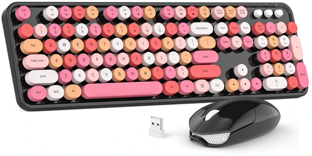 Main image of Wireless Keyboard and Mouse Combo, MOWUX Colorful Computer Full Size 2.4G Plug and Play Wireless Typewriter Keyboard and Mouse Set for Windows, Computer, Desktop, PC, Notebook (Black Colorful)
