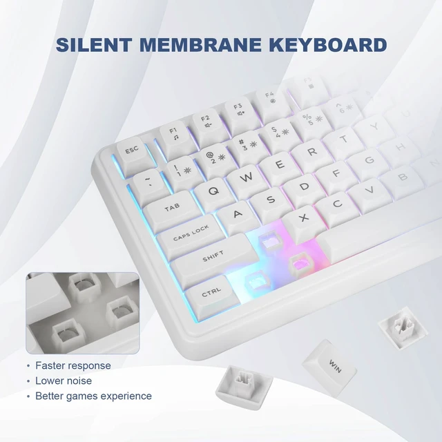 Alt view image 5 of 7 - HUO JI Wired Membrane Gaming Keyboard with Volume Knob, RGB Backlit, White | 96% Layout Compact with Number Pad, Mechanical Feel, SpillResistant, Quiet Keys for PC Windows Mac Office Gaming