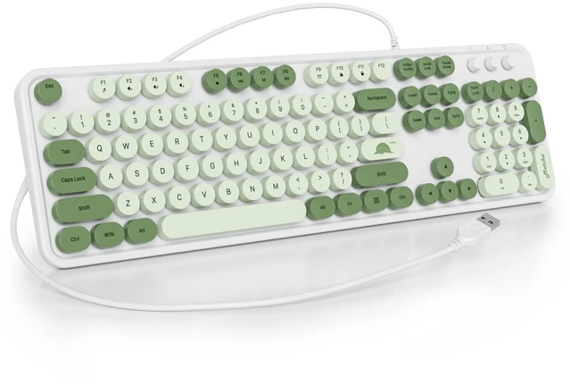 Main image of Ussixchare Wired Typewriter Keyboard Full Size Green Matcha Keyboard Retro Computer Keyboard with Round Keycaps for Windows Laptop(Matcha)