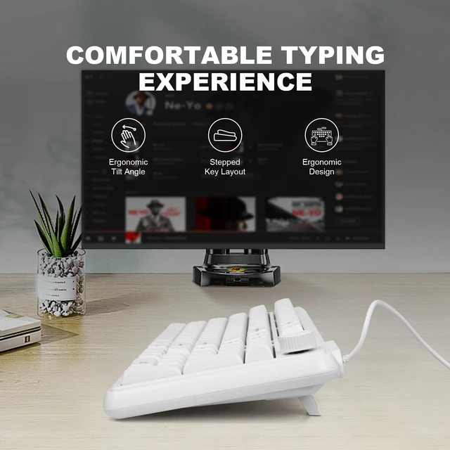 Alt view image 6 of 7 - HUO JI Wired Membrane Gaming Keyboard with Volume Knob, RGB Backlit, White | 96% Layout Compact with Number Pad, Mechanical Feel, SpillResistant, Quiet Keys for PC Windows Mac Office Gaming