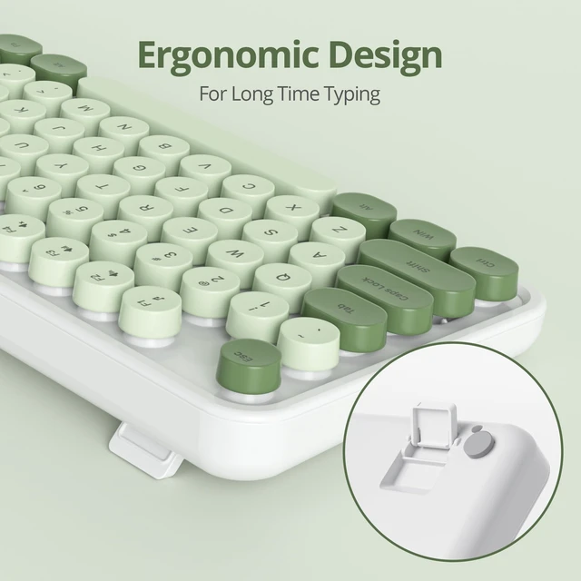 Alt view image 4 of 7 - Ussixchare Wired Typewriter Keyboard Full Size Green Matcha Keyboard Retro Computer Keyboard with Round Keycaps for Windows Laptop(Matcha)